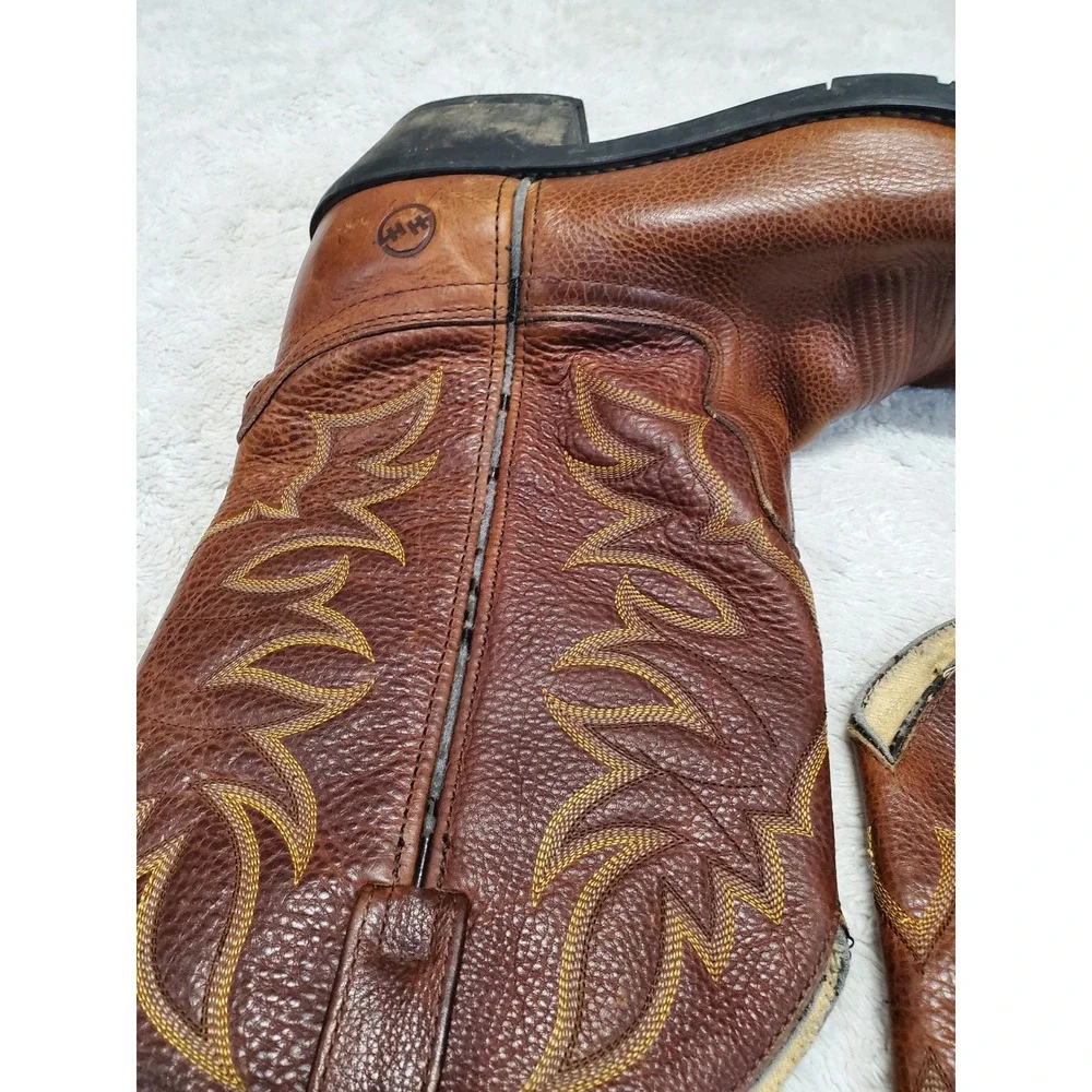 Double H Tan Brown Leather Stitched Western Cowboy Boot 12 D Boho Festival Rodeo